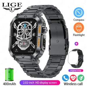 LIGE Men Smart Watch LED Flashlight Compass Waterproof