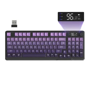 M96 Wireless Gaming Keyboard Creamy Membrane with Rainbow Backlight,Media Knob,LCD Screen,Dual Mode-Bluetooth/2.4Ghz,Ball Shape