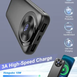 Portable 10,000 mAh Power Bank – High-speed 5 V/3 A charging.